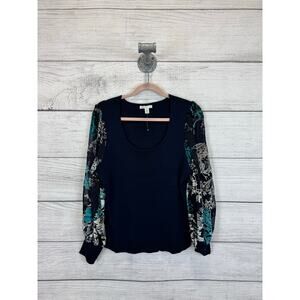 Cato Plus Size Navy Blue Floral Velour Sheer Sleeve Scoop Neck Top Size 18/20W